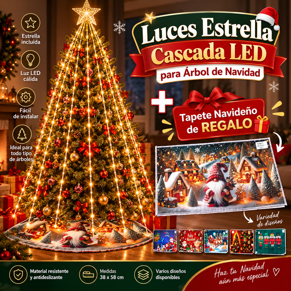 Luces Estrella Cascada y Tapete navidad