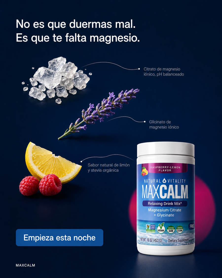 MAXCALM - Magnesio Citrato + Glicinato, Frambuesa-Limón (453 g)