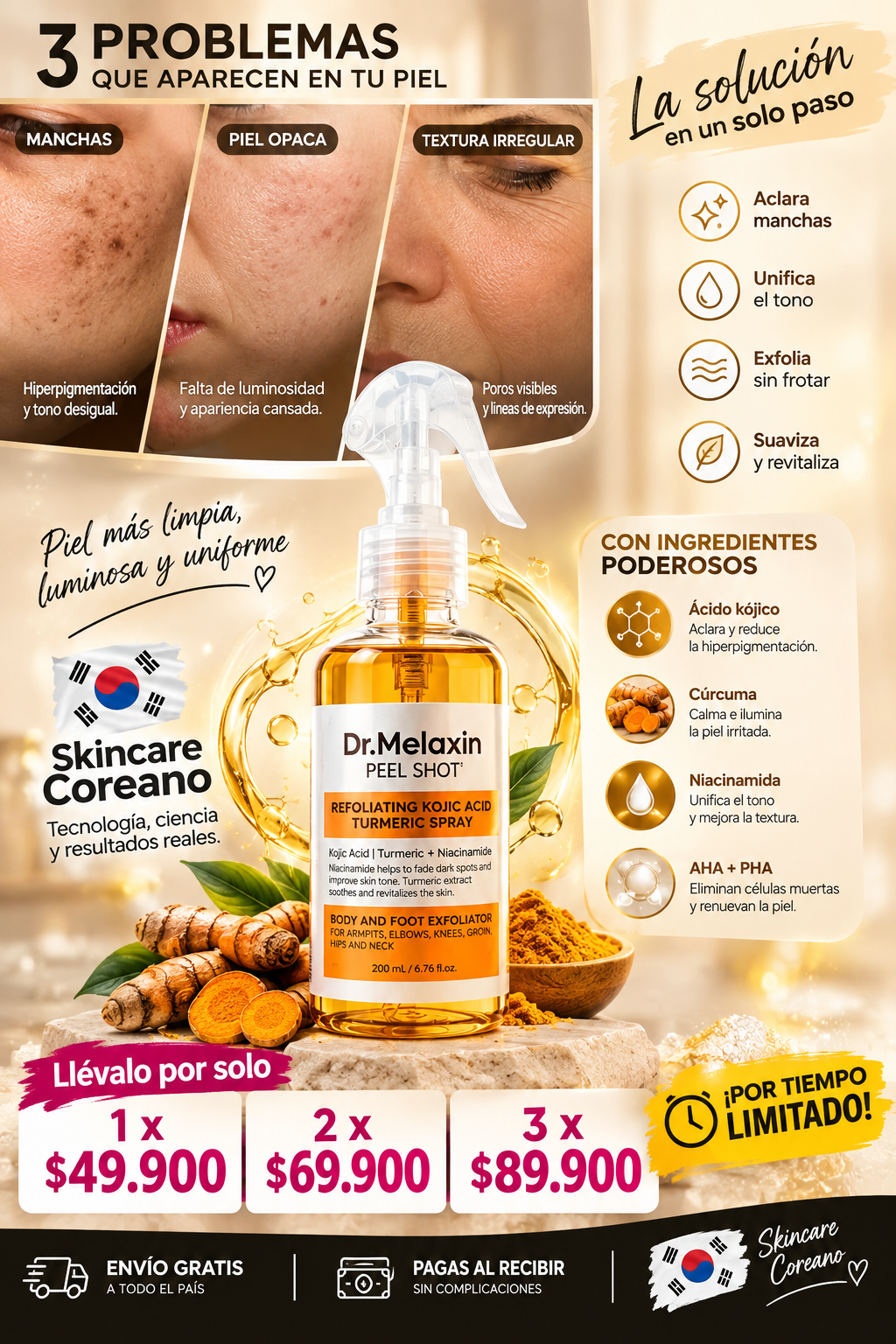 Dr. Melaxin Peel Shot TX: aclara manchas, unifica el tono y exfolia sin frotar. 1 x $49.900, 2 x $69.900, 3 x $89.900