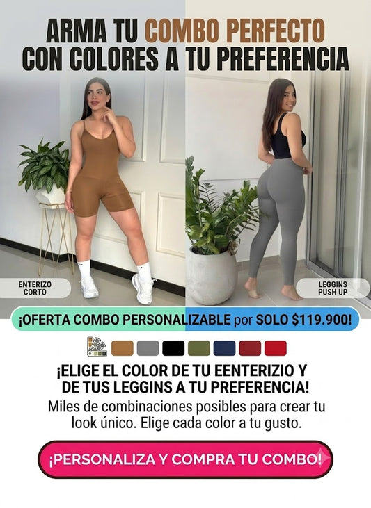 Combo ELS - enterizo café con leggin gris